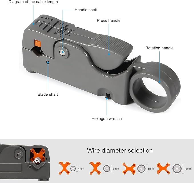 ALMOCN Coax Cable Crimper Tool Kit Coaxial Compression Tool Coaxial Cable Stripper with 5PCS RG6 F Type Connector Coaxial Compression Fitting + 5PCS Coaxial Cable Extension Adapter