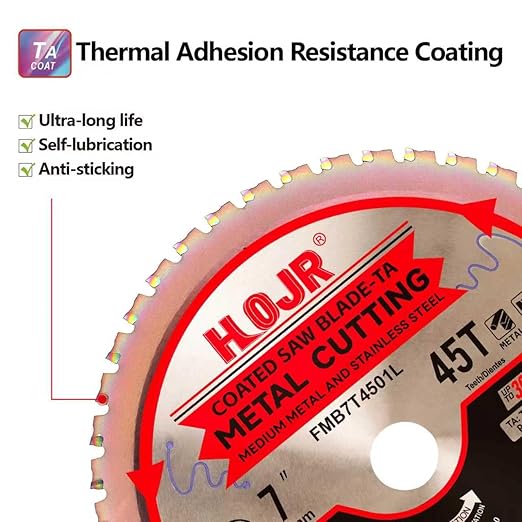 Dia 7"(180mm) 45-Tooth Arbor 20mm Metal Cutting Circular Saw Blade,for Steel and Stainless Steel,The Cutting Head uses a Special Anti-Heat Sticking Coating,FMB 7 inch 45-Tooth 20mm -TA