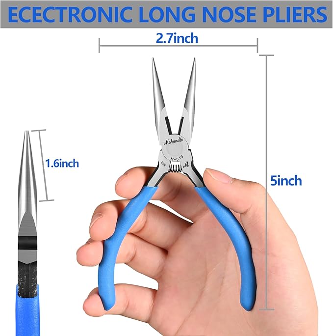Needle Nose Pliers Set, 5" Long Nose Pliers for Wire Bending, 2 Pack High Carbon Steel Nose Cutters, Serrated Jaw Plier for Jewelry Making, Electronics Repair, Object Grasping, Craft Making