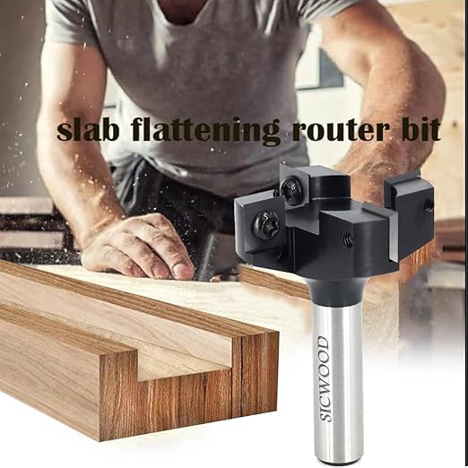 Slab Flattening Router Bit 1/2 Shank, 4-Flute 2" Cutting Dia, Insert Carbide CNC Spoilboard Surfacing Router Bit, Wood Planer Planing Bit for Flycutter/ Slab Leveler/ Rabbeting by SICWOOD