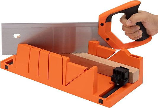Navaris Mitre Box with Saw - Mitre Box with 43cm (16.9") Hand Saw Cutter Tool Included for Cutting Wood and 2 Built-in Clamps for Secure Woodwork