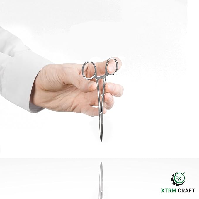 Pean Hemostat Straight and Curved Multipurpose Locking Tweezer Clamps Serrated, Stainless Steel - Hemostats for Nurses, Fishing Forceps, Crafts and Hobby