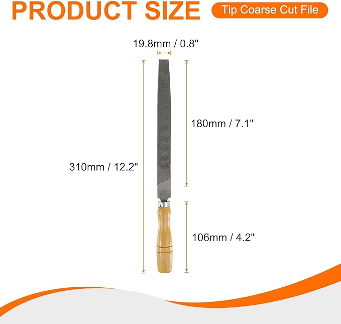HARFINGTON Tip Coarse Cut File 8" Double Cut Teeth High Carbon Steel Hand Rasp File with Wood Handle for Metal Wood Deburring Removing