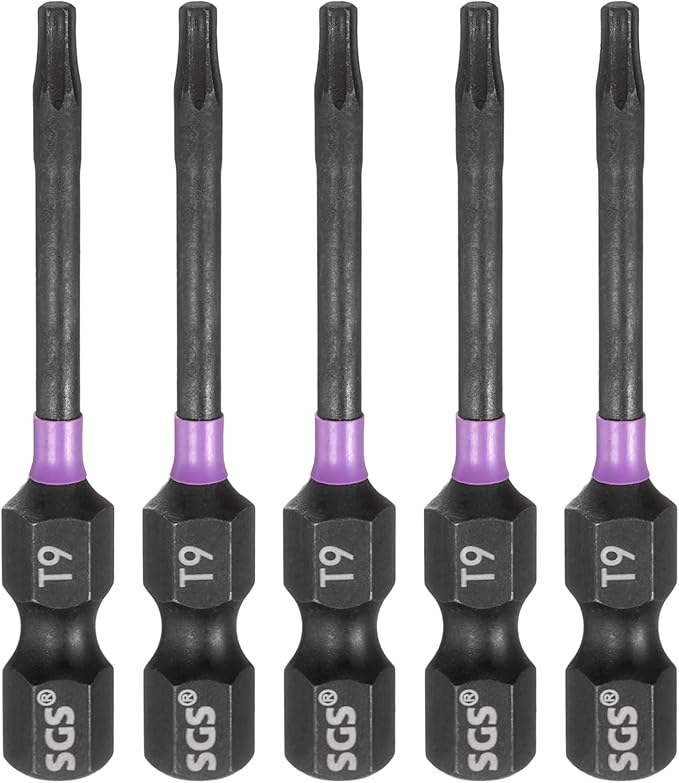 HARFINGTON 5pcs T9 Torx Head Impact Screwdriver Bits 1/4" Hex Shank 2" (50mm) Long Magnetic No Hole Tamper Proof 6 Point Star Screw Driver Drill Bits Phosphate S2 Steel Power Tools