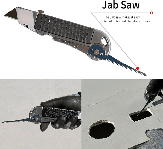 Drywall Utility Knife & Rasp K300 ??4-in-1 Gypsum Board Cutting Tool ??Professional Drywall Cutting Knife with Jab Saw & Tape Measure Hook (Navajas para Drywall)