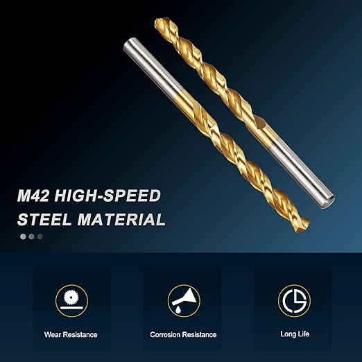 PATIKIL 8mm Drill Bit, M42 8% Cobalt High-Speed Steel Jobber Straight Shank 135° Titanium Nitride (TiN) Coated for Hard Metal Stainless Steel - 6 Pack