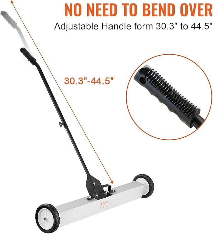 VEVOR 55Lbs Rolling Magnetic Sweeper with Wheels, 36-inch Large Magnet Pickup Lawn Sweeper with Telescoping Handle, Push-Type Magnetic Pick Up Sweeper, Easy Cleanup of Workshop Yard Garage