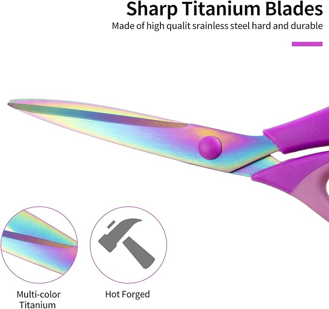 3PCS Purple Craft Scissors, Sharp Tailor Scissors, Titanium Blades Shears Rubber Soft Grip Handle, Multi-Purpose Fabric Scissors for Adults, Office, Sewing, School and Home Using