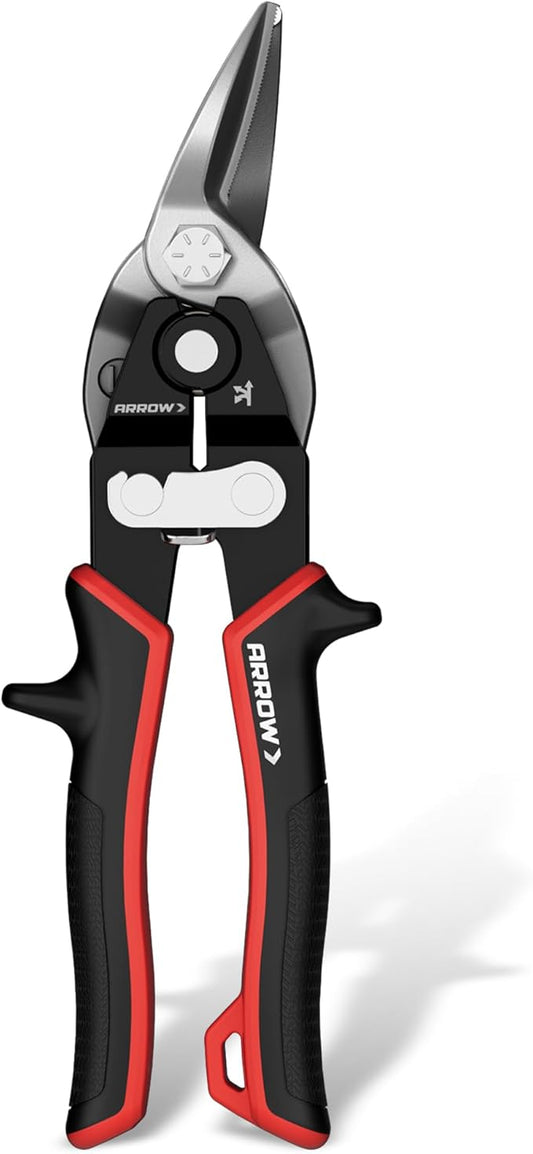 ARROW 8-inch Tin Snips for Cutting Metal Sheet, CR-V Steel Aviation Snips, High Leverage Labor-saving Metal Cutter, Left Cut