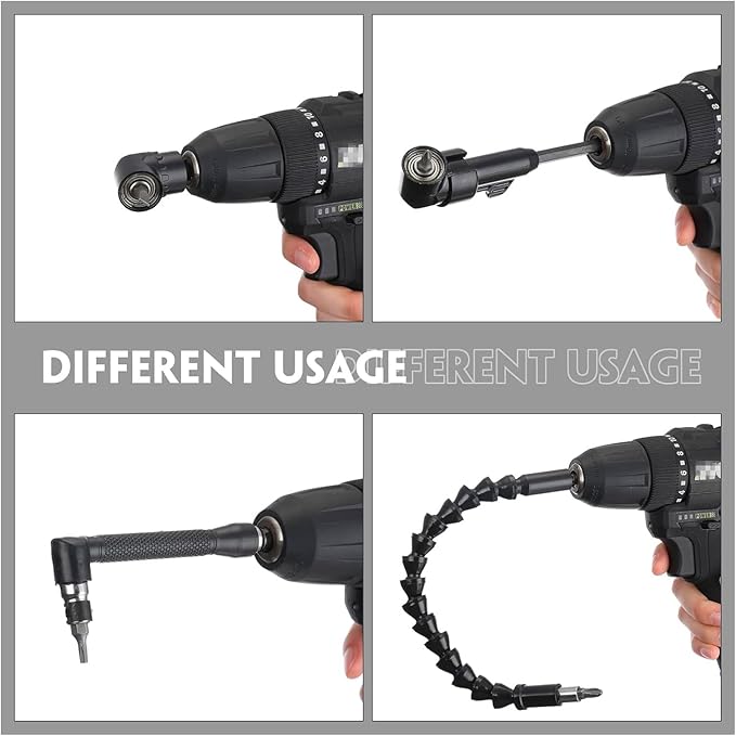 17 Pcs Flexible Drill Bit Extension 105 Degree Right Angle Drill Adapter,360째 Rotatable 1/4 3/8 1/2" Impact Grade Socket Adapter Set,90째 Angled Bits,Super Bit Shaft Extension Bits,Screwdriver Bit Set