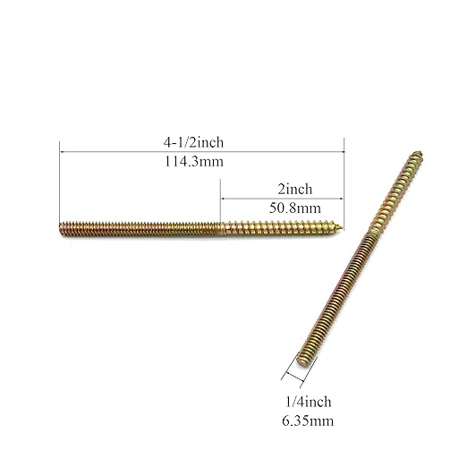 12 Pack 1/4-20 x 4-1/2 Inch Hanger Bolts Double Headed Wood Dowel Self-Tapping Screw for Furniture Double Threaded Rods 114.3mm Length
