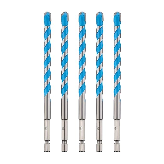toolant 3/8" Concrete Drill Bit Set & Masonry Drill Bit Set, Shockproof Hex Shank Hammer Drill Bit Set for Glass/Brick/Plastic/Cement/Tile, Industrial Strength Carbide Drill Bit Tip, 3/8" 5pcs
