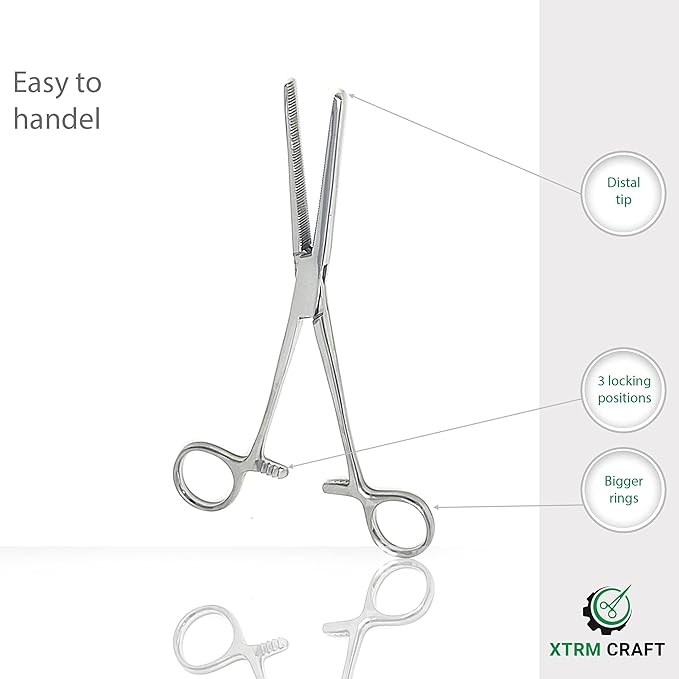 Pean Hemostat Straight and Curved Multipurpose Locking Tweezer Clamps Serrated, Stainless Steel - Hemostats for Nurses, Fishing Forceps, Crafts and Hobby