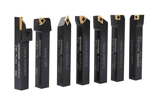 Accusize Industrial Tools 7-Ps Indexable Carbide Turning Tool Set, 1/2" Shank, C6 Grade TiN Coated Inserts, in Fitted Aluminum Case, 2387-2004