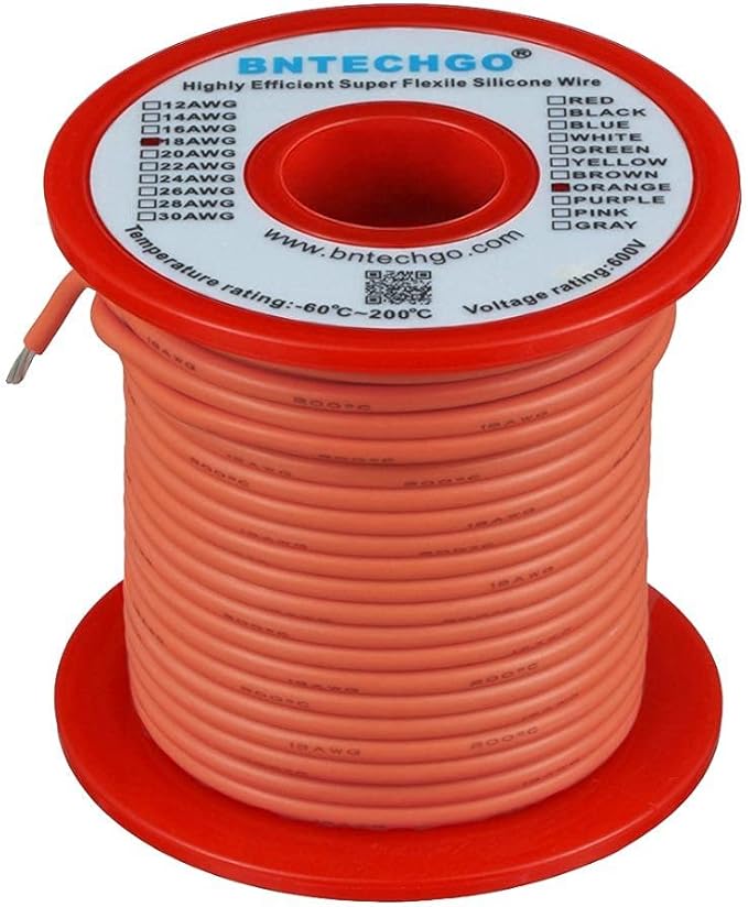 BNTECHGO 18 Gauge Silicone Wire Spool 100 ft Orange Flexible 18 AWG Stranded Tinned Copper Wire
