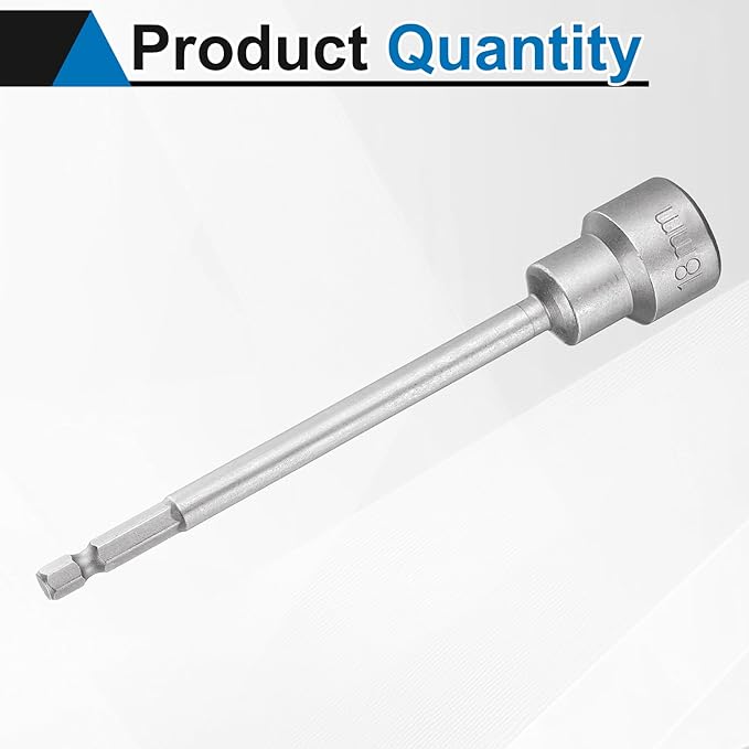 HARFINGTON Nut Driver Drill Bit 18mm Metric Socket 1/4" Hex Shank 5.91" (150mm) Long Magnetic 6-Point Sockets Quick Change CR-V Steel Bolt Setters for Power Drill Drivers