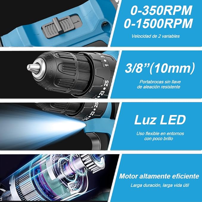 21V Cordless Drill with 2 Batteries and Charger, 25+1+1 Torque Setting Electric Drill with 26 Acessories, Built-in 3/8'' Keyless Chuck, LED Light, Max 398 in/lb Electric Screwdriver