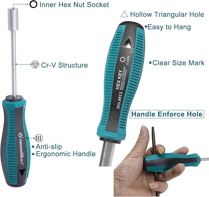 Utoolmart 4.5mm Tip Hex Nut Driver, Socket Wrench Screwdriver with 75mm Cr-V Steel Round Shaft, Non-Magnetic
