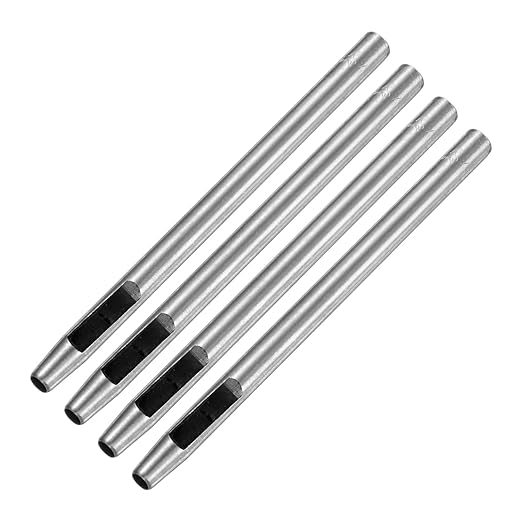4MM Leather Hole Punch Tool [4PCS] - Metal Round Belt Hole Puncher Use for Leather Working & Belts & Watch Band & Paper & Plastic - [Silver Tone] Round Hollow Tools