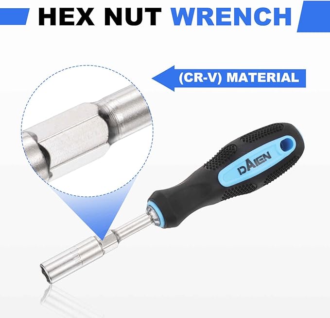 HARFINGTON Metric Nut Driver 10mm CR-V Non-Magnetic Detachable Tip Hollow Shafts Hex Socket Screwdriver with Anti-Slip Handle for Automobile Repair Bit Driver, Blue/Black