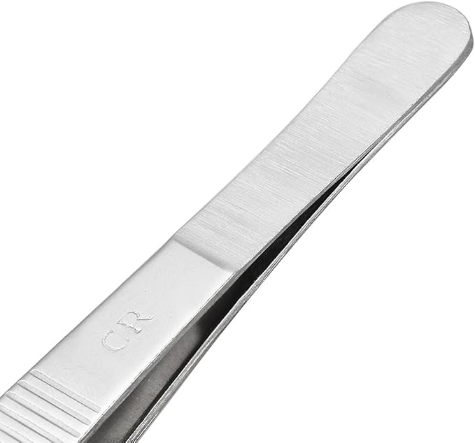 uxcell 1 Pcs 6.3-Inch 430 Stainless Steel Straight Blunt Tweezers with Serrated Tip Daily Garden Tool