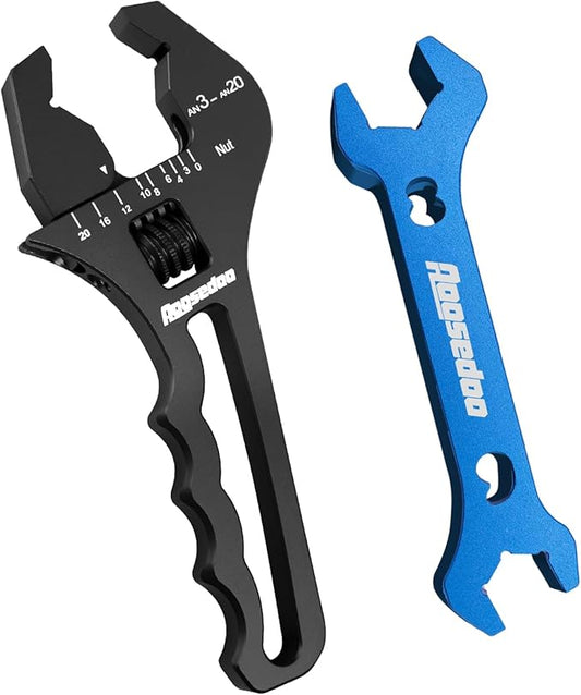 AOOSEDOO 3AN-20AN AN Fitting Wrench AN Fitting Tool for AN Hose Fitting Assembly Adjustable Lightweight Aluminum Black With Double-ended AN Wrench 6AN Socket-AN8 B-nut Blue