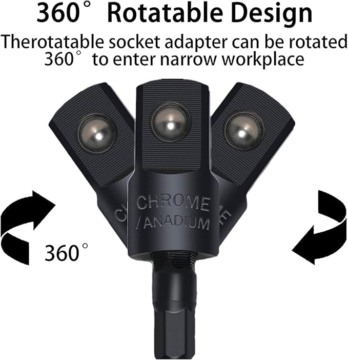105 Degree Right Angle Drill Adapter Set, 1/4-1/2 Inch Socket Adapters, 4-in-1 Impact Grade Extension Kit with 360째 Rotation for Household Workplace Industry