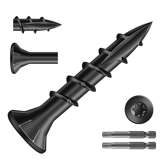 #8 x 1 Inch Deck Screws (470Pcs) 2lb. Carbon Steel, Black, Flat Head, Rust Resistant epoxy Coated, with T25 Star Bit