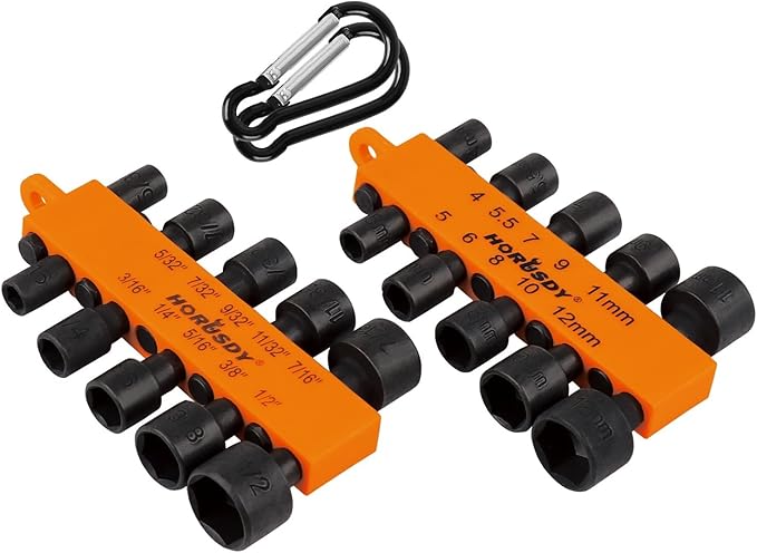 HORUSDY 22-Piece Power Nut Driver Set for Impact Drill, SAE and Metric, 1/4??Nut Driver Hex Keys, Hex Head Drill Bit Set
