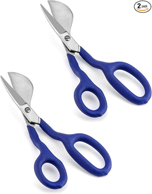 QWORK Duckbill Shears, 7 in Duckbill Applique Scissors, for Carpet Pile, Carpet Punch - Blue, 2 Pack