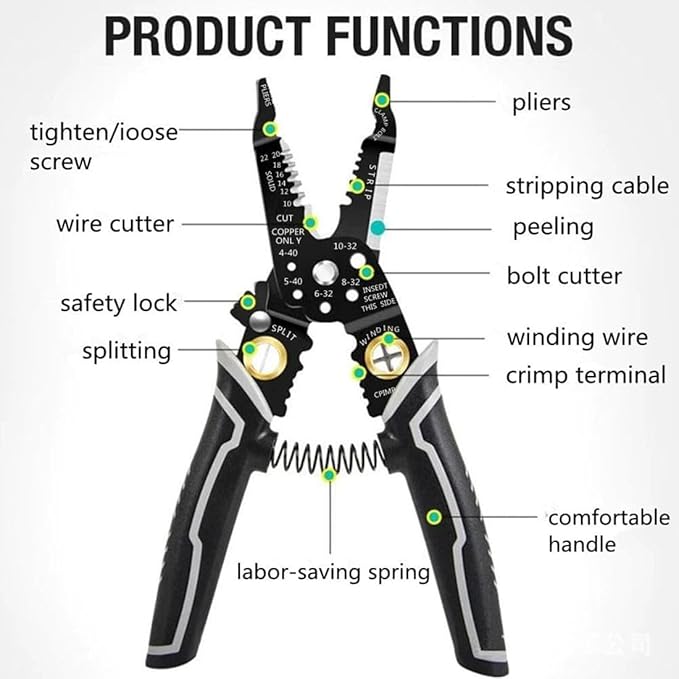 Generic szhdxsy Multifunctional Wire Cutter and Stripper, 9-in-1 Wire Stripper Tool, Crimper, Cable Tool with Stripping, Cutting, and Crimping Functions, Wire Splitting and Winding