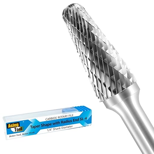 SL-4 Tungsten Carbide Burr Rotary File Taper Shape with Radius End Double Cut with 1/4" Shank for Die Grinder Drill Bit