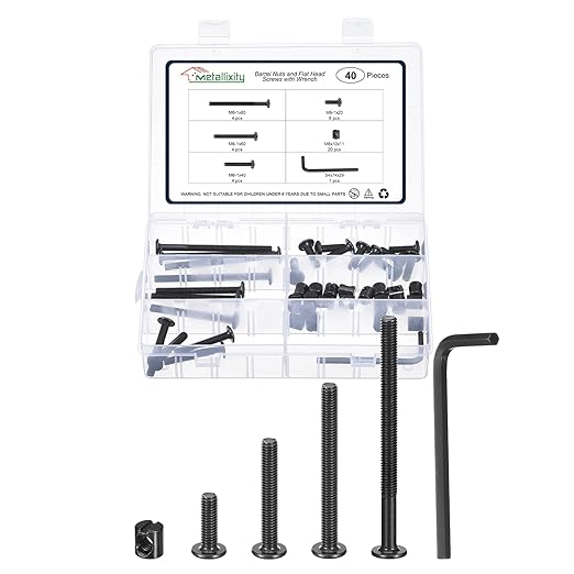 METALLIXITY Furniture Crib Screws Replacement Set with Wrench(M6-1x20/40/60/80mm) 40Pcs, Connector Bolt M6 Screw Barrel Nuts Binding Screws, for Chair Cabinet Bed, Black