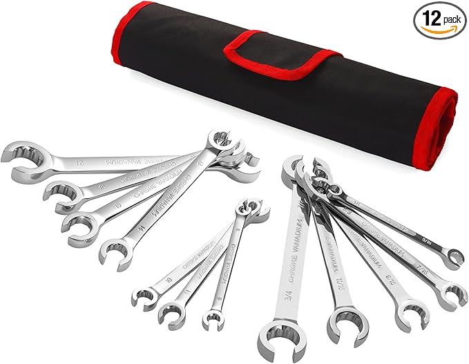 BILITOOLS 12-Piece Flare Nut Wrench Set, Metric & Standard, 12-Point Line Wrench Set 6 to 21mm & 1/4" to 7/8", Cr-V Steel