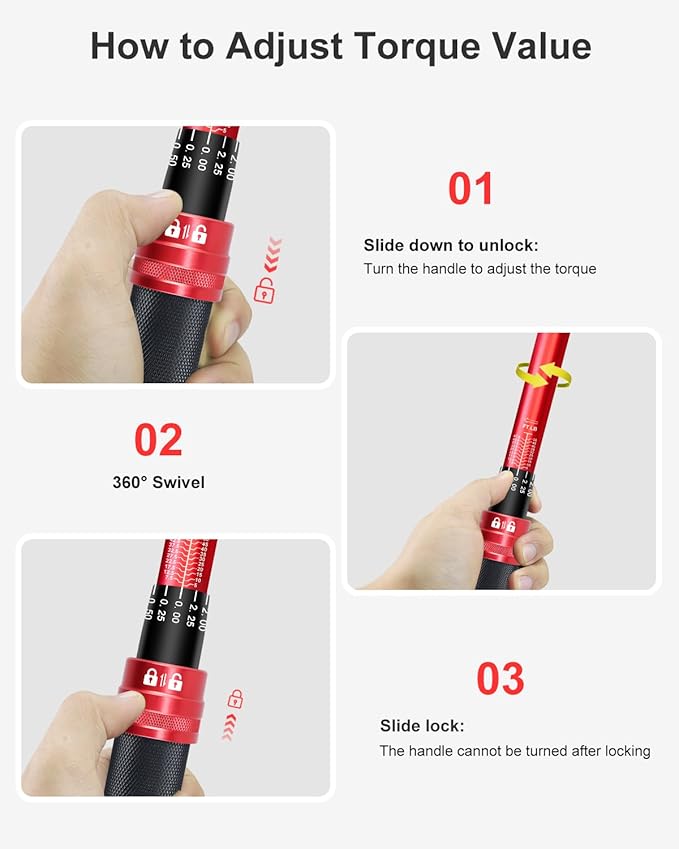 ATsafepro Torque Wrench Set-1/4 20??40 in-LB, 3/8" 5??0 ft-lb,1/2" 10??70 ft-lb with 3 Socket Adapters,짹3% Accuracy, Dual Scale, 72-Tooth, Dual-Direction for Car, Bike, Motorcycle Repair Maintenance