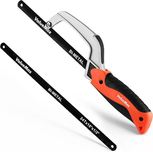 ValueMax Hacksaw, Mini Metal Saw Tool with Extra 1 Piece Bi-Metal 10 Inch Blade, Aluminum Small Hack Saw Cutter for Wood, PVC, Iron, Copper