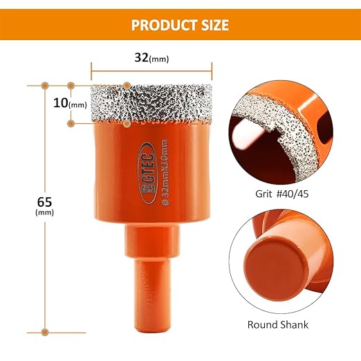 Dry Diamond Drill Bit - BGTEC 2pcs 1-1/4" 32mm Hole Saw for Granite,Marble,Masonry, Concrete, Tile/Ceramic, Glass, Hard Plastic,Vacuum Brazed Diamond Core Drill Bit Kit