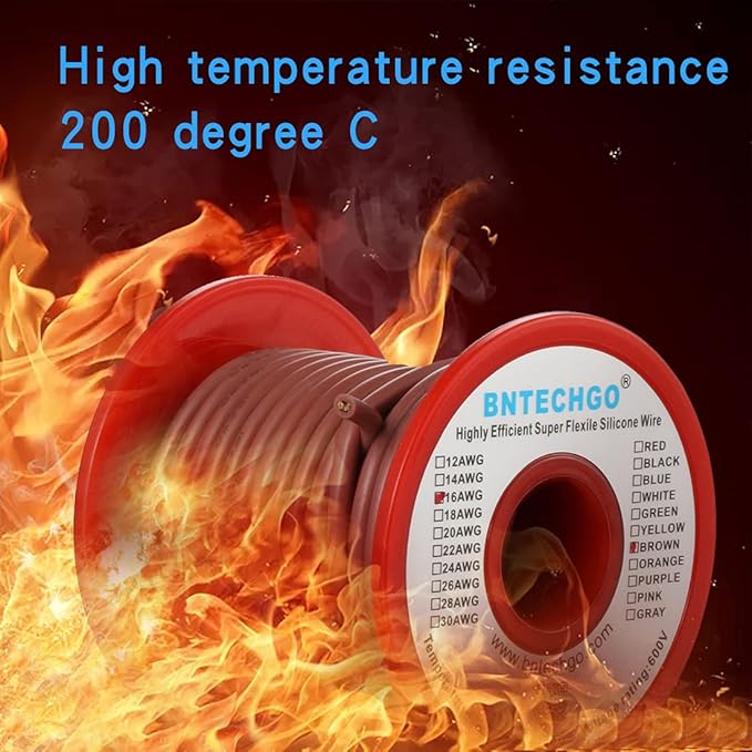 BNTECHGO 16 Gauge Silicone Wire Spool 50 ft Brown Flexible 16 AWG Stranded Tinned Copper Wire