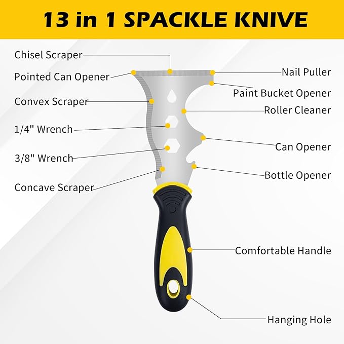 18 pcs Putty Knife Set,Drywall Knife,Espatulas Drywall Kit With Mud Pan,1??2??3??4??5??6??Spackle Knife,7??10??14??Taping Knives,External Corner Trowel & Internal Corner Trowel,5 Brushes And Gloves