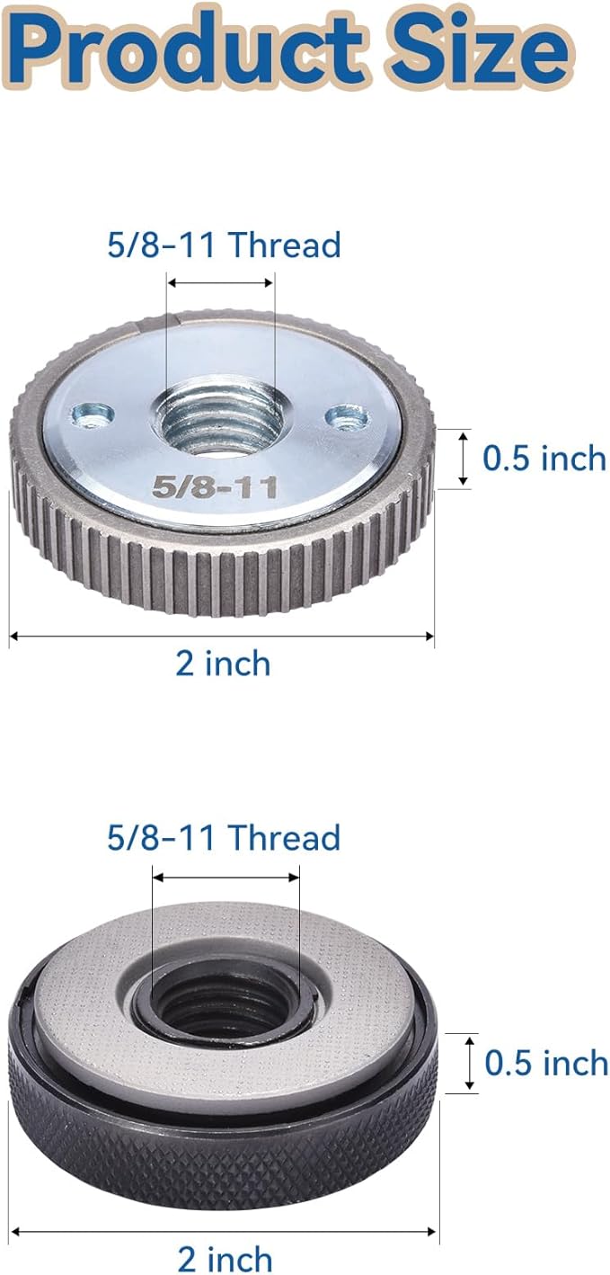 5/8"-11 Thread Angle Grinder Flange Nut, Tool Free Quick Release Lock Nut for for 4쩍" 5" 7" 9" Angle Grinder