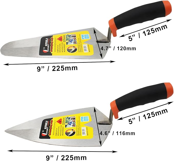 2 Pcs Pointing Trowel and Gauging Trowel Set,9" Masonry Hand Tool Set with Soft Grip Handle,Margin Trowels Bricklaying Trowels Building Products (9 Inch)