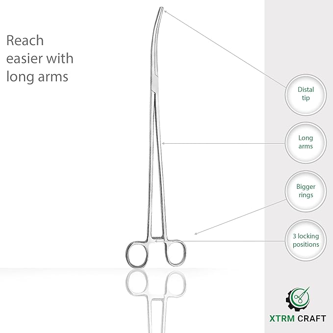 Pean Hemostat Straight and Curved Multipurpose Locking Tweezer Clamps Serrated, Stainless Steel - Hemostats for Nurses, Fishing Forceps, Crafts and Hobby