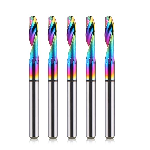HOZLY CNC Single Flute Router Bits 4mm(5/32") Shank,4mm（5/32"） Cutting Dia,12mm (1/2") Cutting Length,Solid Tungsten Carbide Alloy End Mill, DLC Coating Milling Cutter for Aluminium,Pack of 5