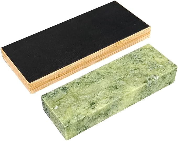 Leather Strop 7.8" with Knife Sharpening Stone 7",10000 Grit Whetstone, Final Fine Polishing stone, Natural Honing Oilstone for Knives Tools, Knife Sharpener (green stone with leather strop)