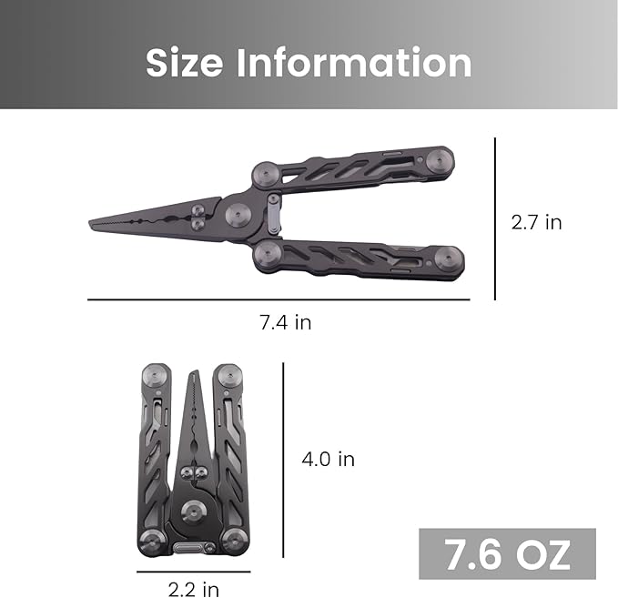 Pristis Multitool Pocket Pliers, Foldable Stainless Steel Titanium Coated Multi-Function Hook Remover, Portable Folding Professional Saltwater Split Ring Fishing Gear Kit for Outdoor Camping