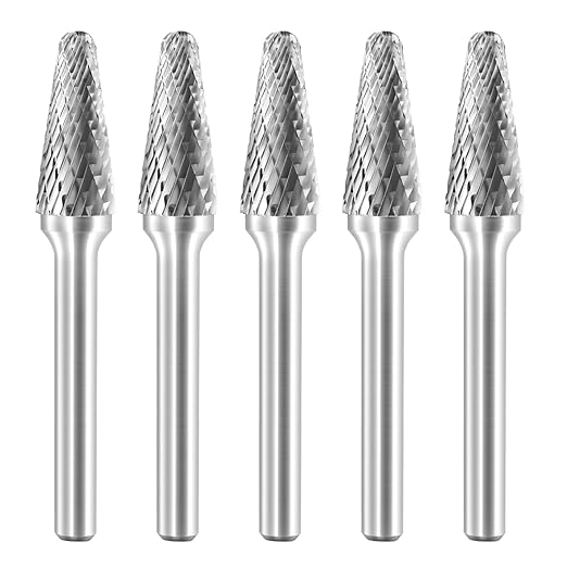 SL-3 Tungsten Carbide Burr Rotary File Taper Shape with Radius End Double Cut with 1/4" Shank for Die Grinder Drill Bit - 5Pcs
