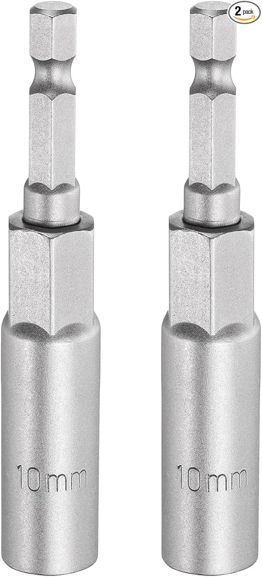 HARFINGTON 2pcs Nut Driver Drill Bit 10mm Metric Socket 1/4" Hex Shank 3.15" (80mm) Long 6-Point Sockets Quick Change CR-V Steel Bolt Setters for Power Drill Drivers