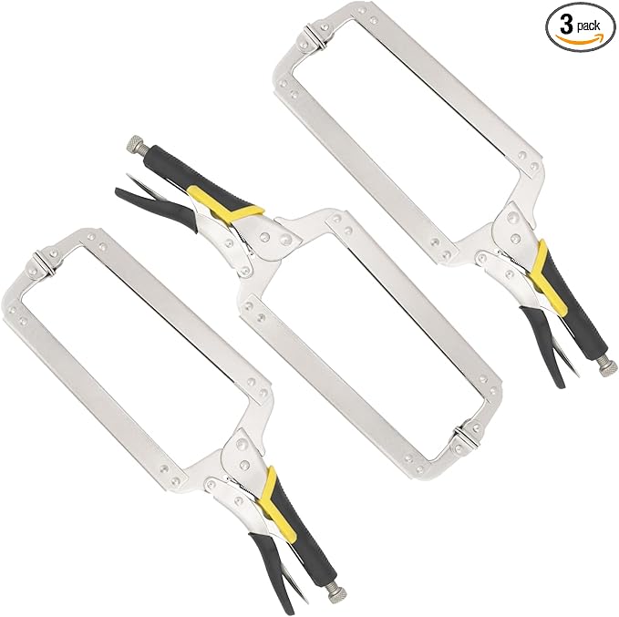 3 Pack 18 Inch C-Clamp Locking Pliers with Swivel Pads, C-Clamp Face, Heavy Duty C Clamp Locking Pliers, Adjustable Vise Grip C Clamps for Woodworking and Home Improvement