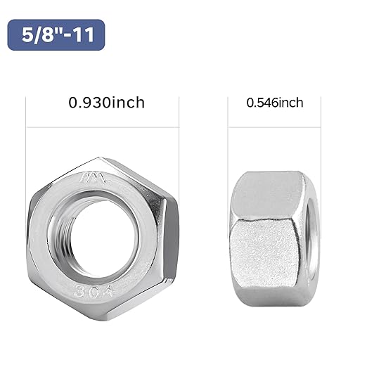 10 Pack 5/8-11 Hex Nuts, Stainless Steel 304 (18-8) Hex Nut, 5/8 Nut Standard Inch Coarse Thread Hex Machine Screw Nuts