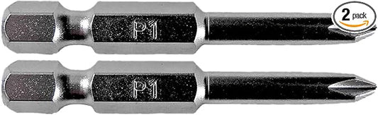 #1 x 2 Inch Phillips Driver Bit - Silver Tip Zinc Galvanized Steel with 1/4" Quick Change Out Shank - For #1 Phillips Screw Heads or Other Standard #1 Phillips Head Fasteners (2 PACK)
